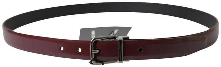 Dolce & Gabbana Bordeaux Leather Silver Metal Buckle Belt