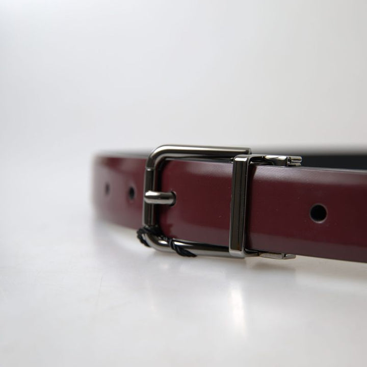 Dolce & Gabbana Bordeaux Leather Silver Metal Buckle Belt