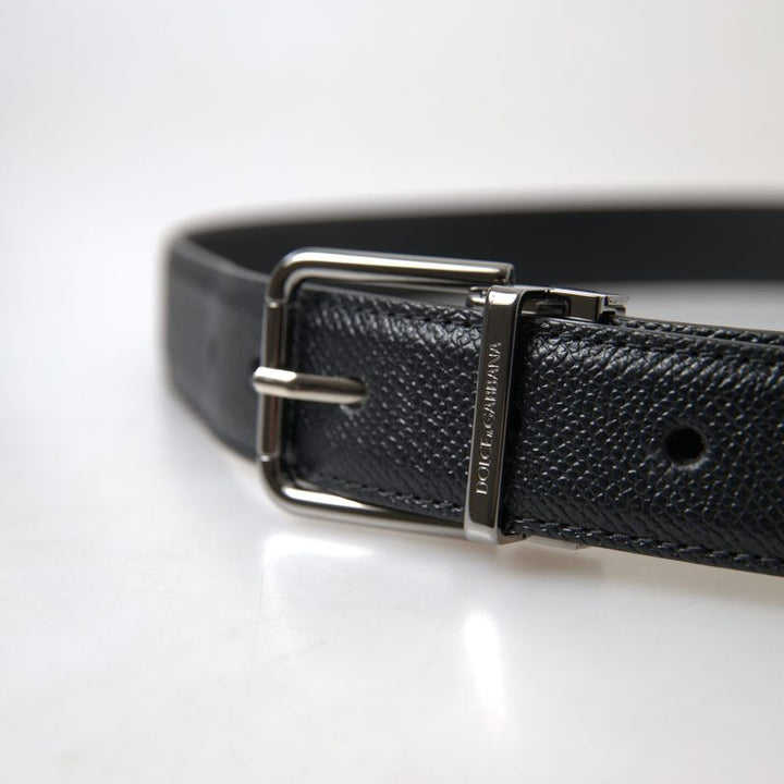 Dolce & Gabbana Black Leather Silver Metal Buckle Women Belt