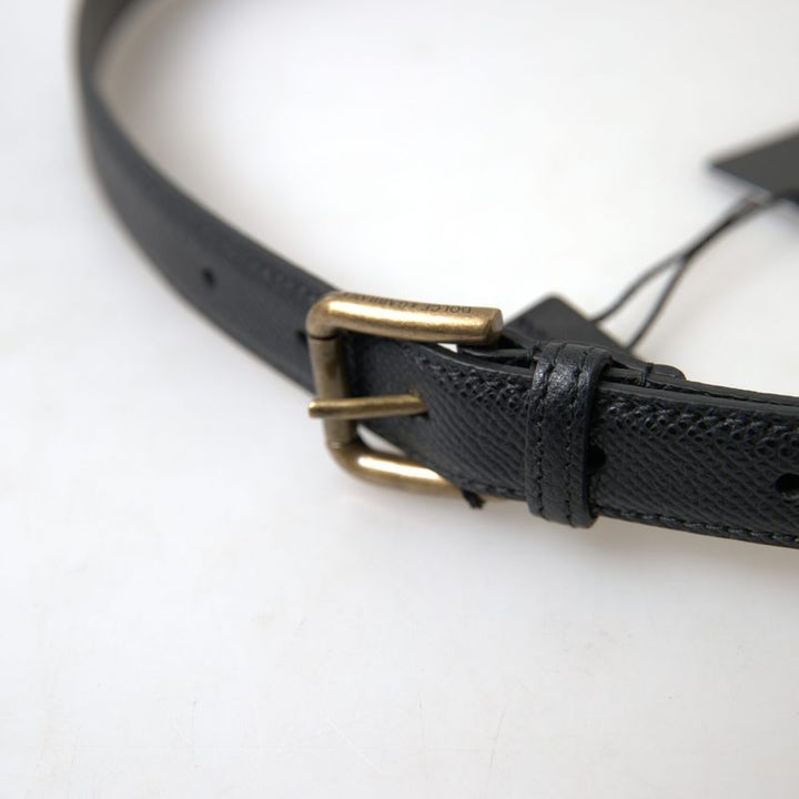 Dolce & Gabbana Black Leather Gold Metal Buckle Men Belt