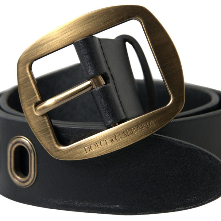 Dolce & Gabbana Black Leather Gold Metal Buckle Men Belt