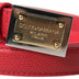 Dolce & Gabbana Red Leather Gold Engraved Metal Buckle Belt