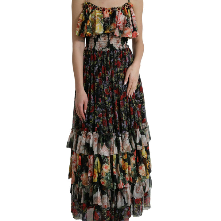 Dolce & Gabbana Multicolor Floral Chiffon Tiered Maxi Dress