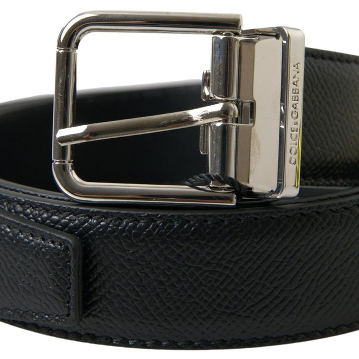 Dolce & Gabbana Black Leather Silver Metal Buckle Belt