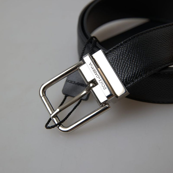 Dolce & Gabbana Black Leather Silver Metal Buckle Belt