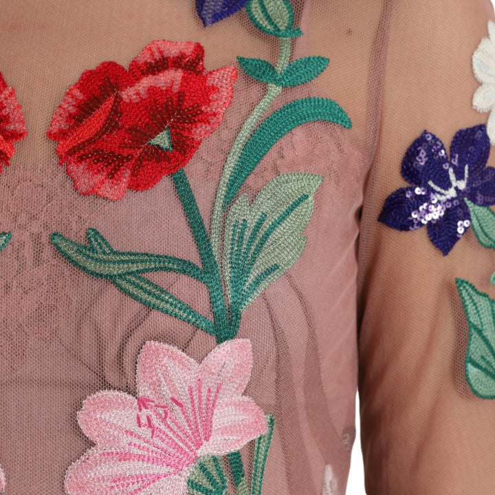 Dolce & Gabbana Rose Gold Floral Embroidery Long Maxi Dress