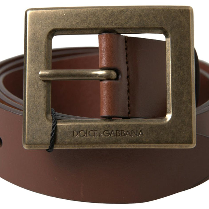 Dolce & Gabbana Brown Leather #DGFAMLY Square Buckle Belt