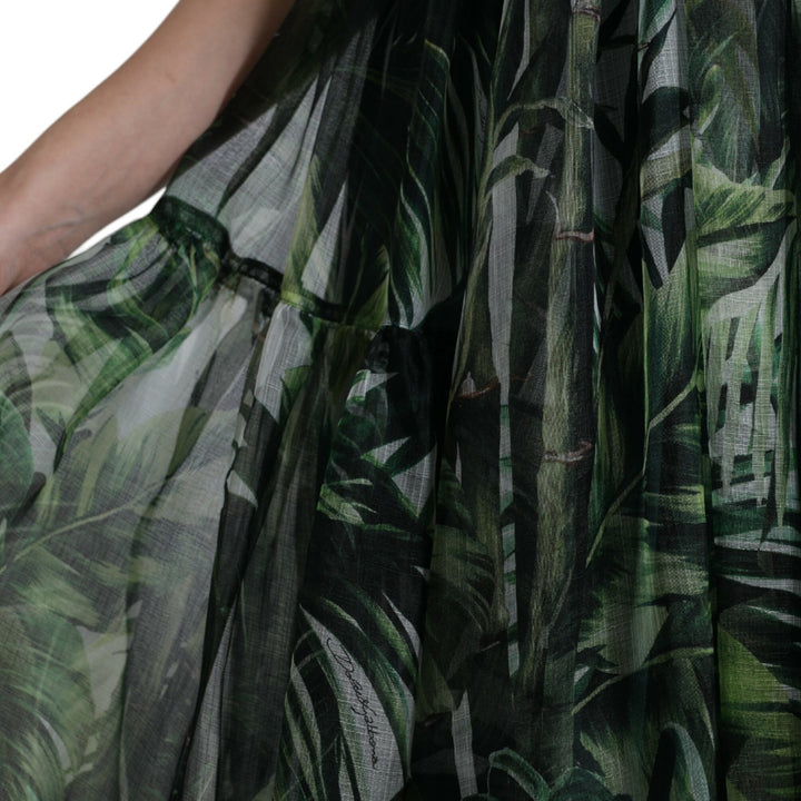 Dolce & Gabbana Green Flocked Leaf Georgette A-line Dress