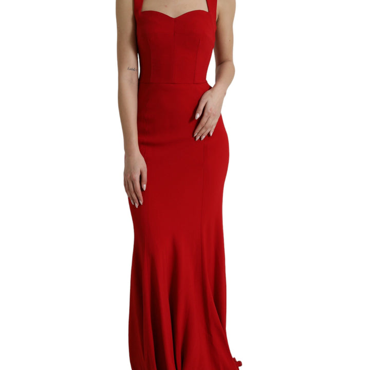 Dolce & Gabbana Red Stretch Bodycon Long Gown Sheath Dress