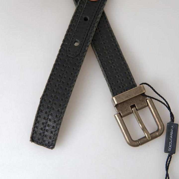 Dolce & Gabbana Black Leather Perforated Gold Buckle Belt