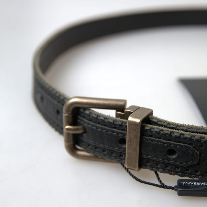 Dolce & Gabbana Black Leather Perforated Gold Buckle Belt