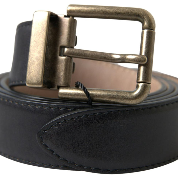 Dolce & Gabbana Black Leather Antique Metal Buckle Belt