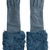 Dolce & Gabbana Blue Leather Fur Mid Arm Length Gloves