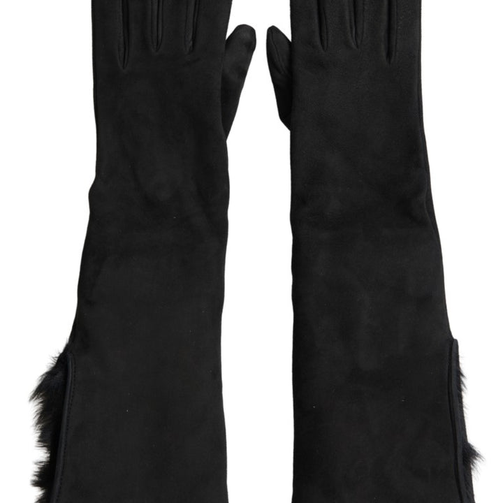 Dolce & Gabbana Black Leather Fur Elbow Length Gloves