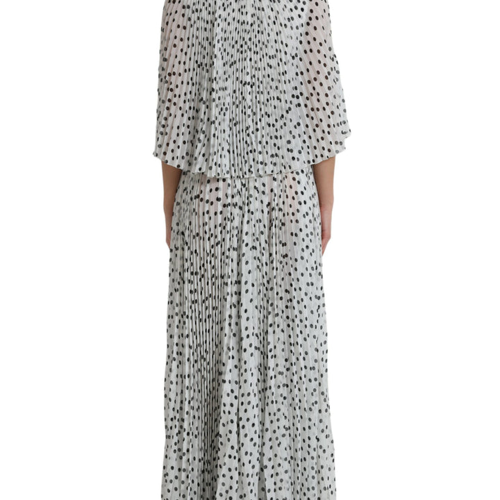 Dolce & Gabbana White Polka Dot A-line Pleated Maxi Dress