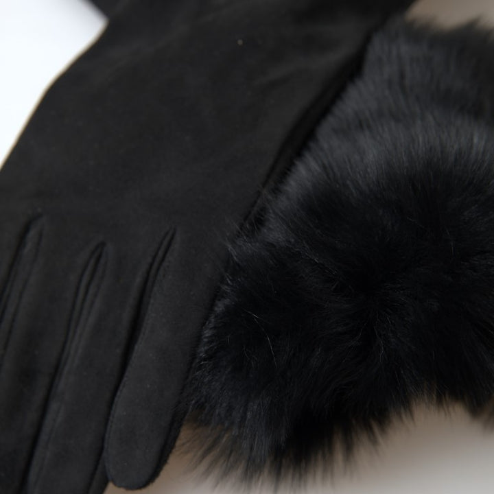 Dolce & Gabbana Black Leather Fur Elbow Length Gloves