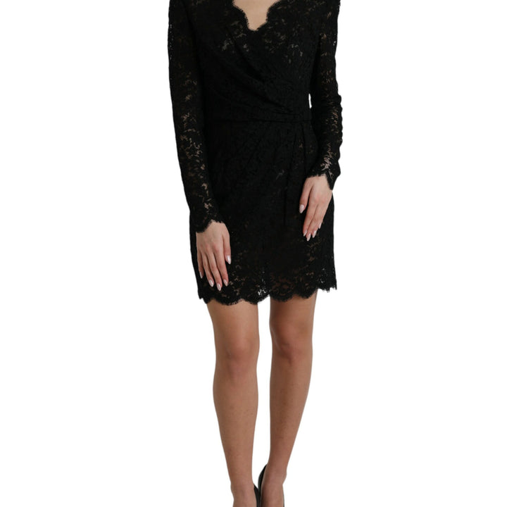 Dolce & Gabbana Black Bodycon Lace Cotton Sheath Mini Dress