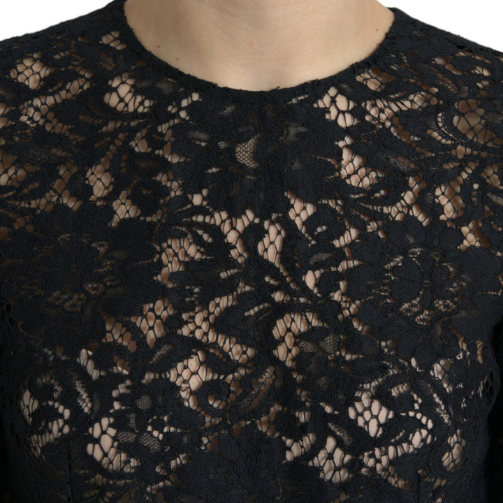 Dolce & Gabbana Black Floral Lace Viscose Sheath Midi Dress