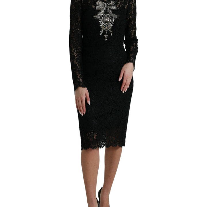 Dolce & Gabbana Black Lace Crystal Embellished Sheath Dress