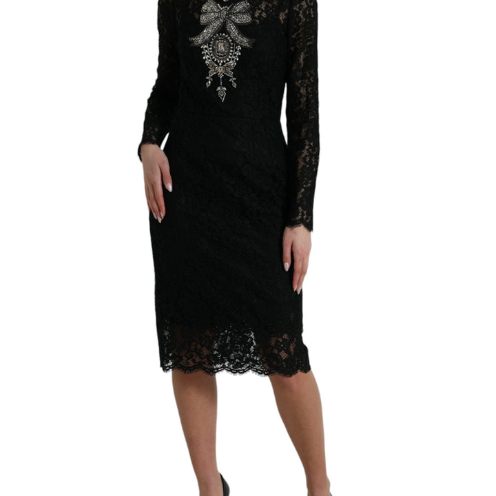 Dolce & Gabbana Black Lace Crystal Embellished Sheath Dress