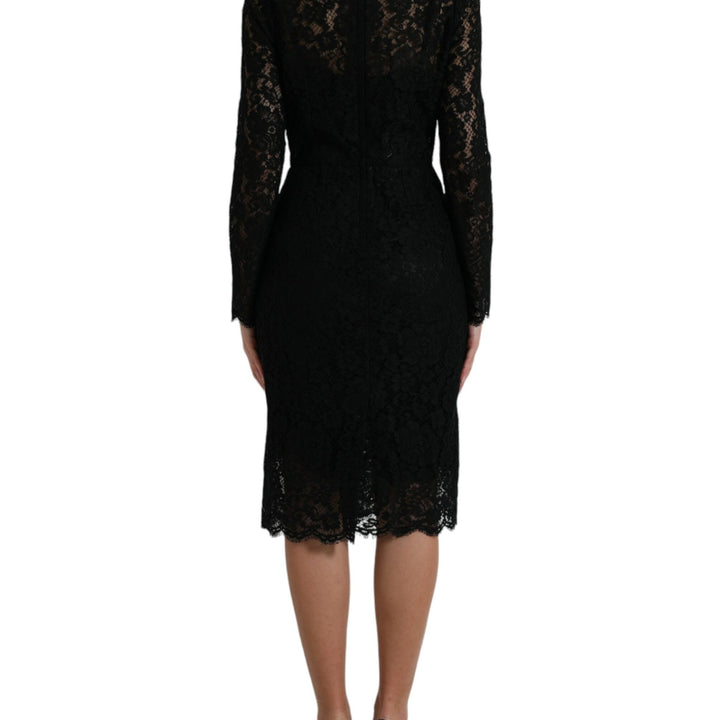 Dolce & Gabbana Black Lace Crystal Embellished Sheath Dress