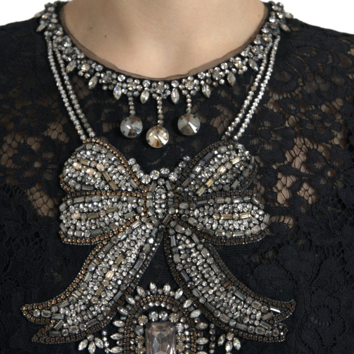 Dolce & Gabbana Black Lace Crystal Embellished Sheath Dress