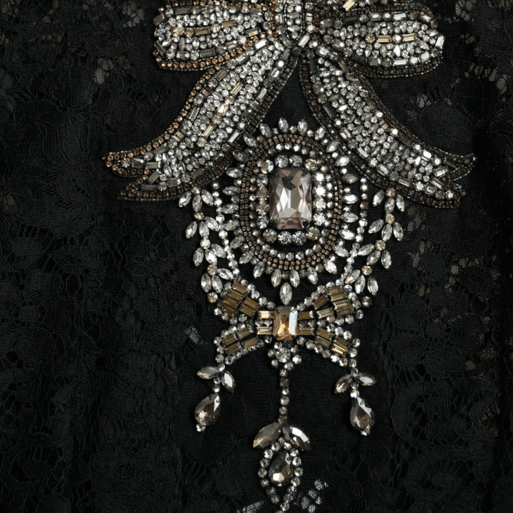 Dolce & Gabbana Black Lace Crystal Embellished Sheath Dress