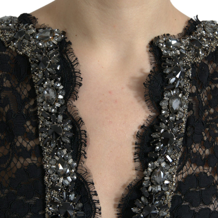 Dolce & Gabbana Black Lace Crystal Embellished Shift Dress