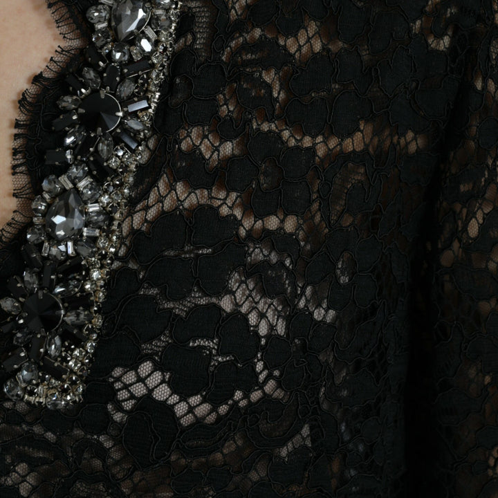 Dolce & Gabbana Black Lace Crystal Embellished Shift Dress