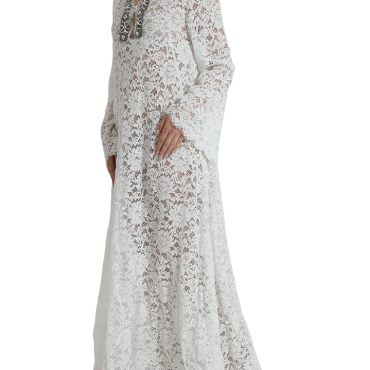 Dolce & Gabbana White Lace Crystal Embellished Shift Dress