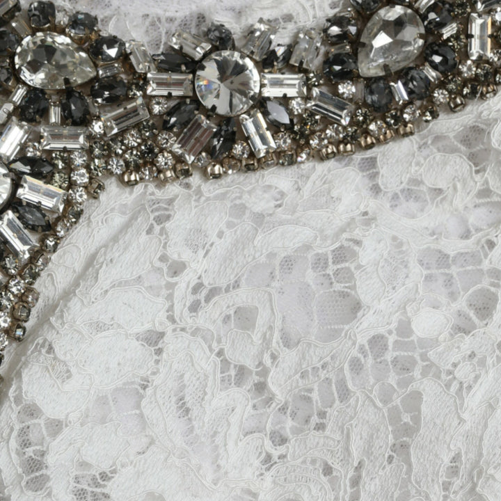 Dolce & Gabbana White Lace Crystal Embellished Shift Dress