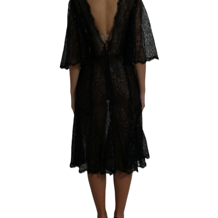 Dolce & Gabbana Black Floral Lace Sheer A-line Midi Dress