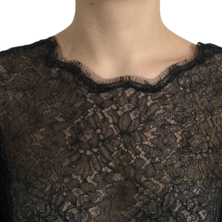 Dolce & Gabbana Black Floral Lace Sheer A-line Midi Dress