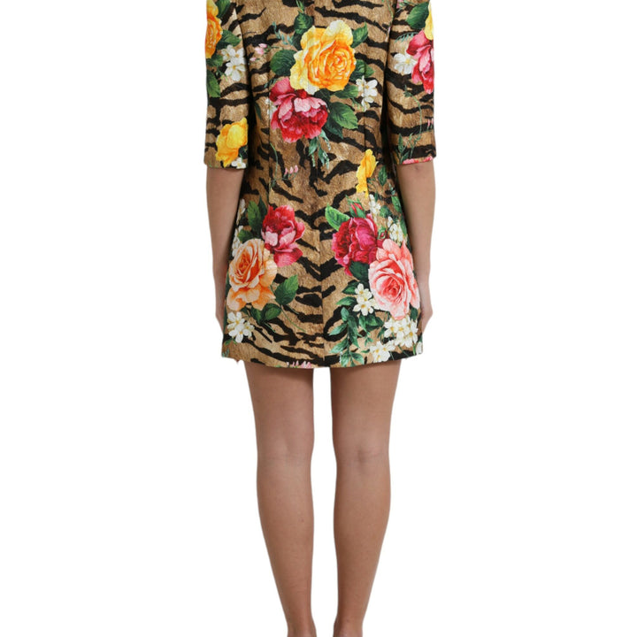 Dolce & Gabbana Multicolor Tiger Floral Print Shift Mini Dress