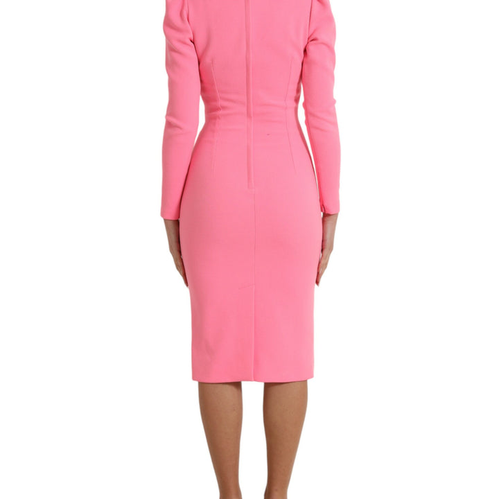 Dolce & Gabbana Rose Pink Long Sleeves Bodycon Midi Dress