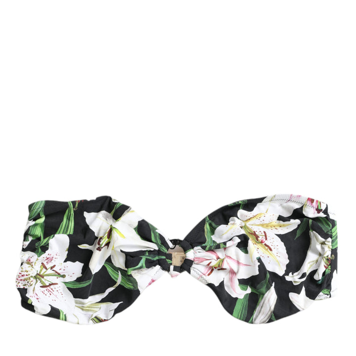 Dolce & Gabbana Black Lily Halter Swimwear Top Beachwear Bikini