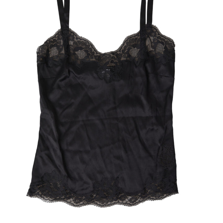 Dolce & Gabbana Black Lace Silk Sleepwear Camisole Top Underwear