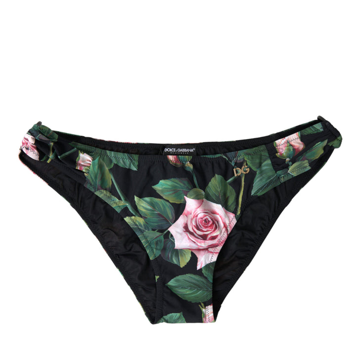 Dolce & Gabbana Black Floral Swimwear Bottom Beachwear Bikini