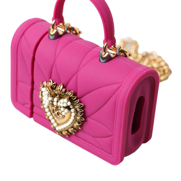 Dolce & Gabbana Pink Silicone Devotion Heart Bag Gold Chain Airpods Case