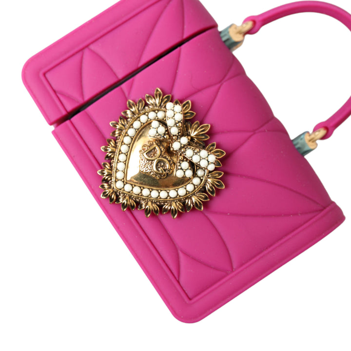 Dolce & Gabbana Pink Silicone Devotion Heart Bag Gold Chain Airpods Case