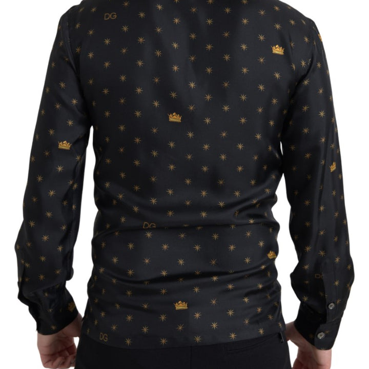 Dolce & Gabbana Black Gold Printed Men Pajama Silk Shirt