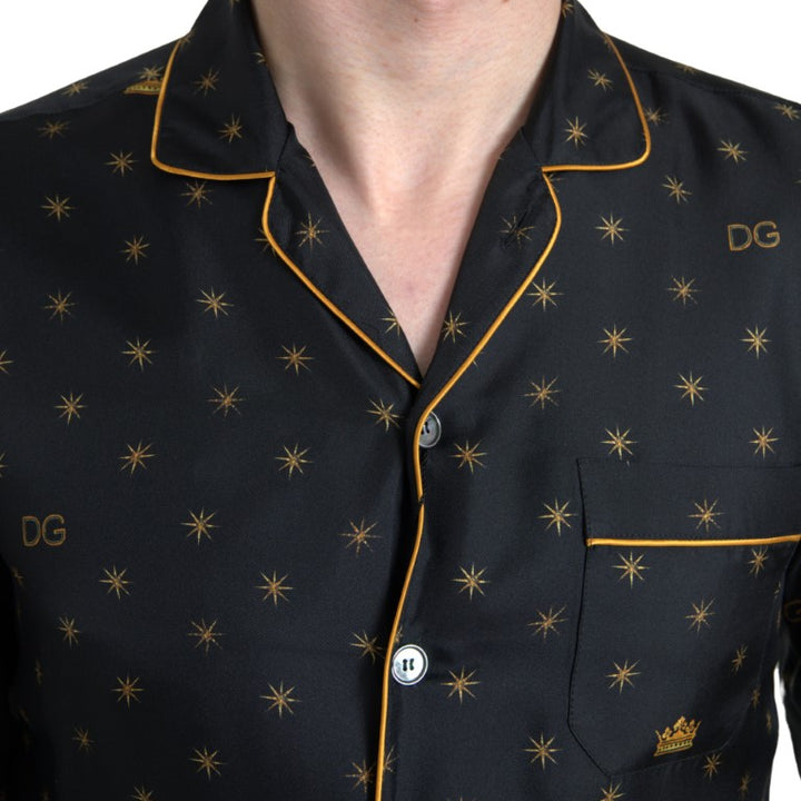 Dolce & Gabbana Black Gold Printed Men Pajama Silk Shirt