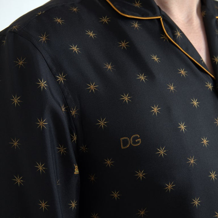 Dolce & Gabbana Black Gold Printed Men Pajama Silk Shirt