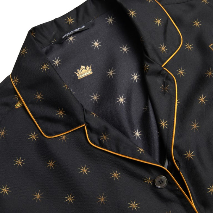 Dolce & Gabbana Black Gold Printed Men Pajama Silk Shirt