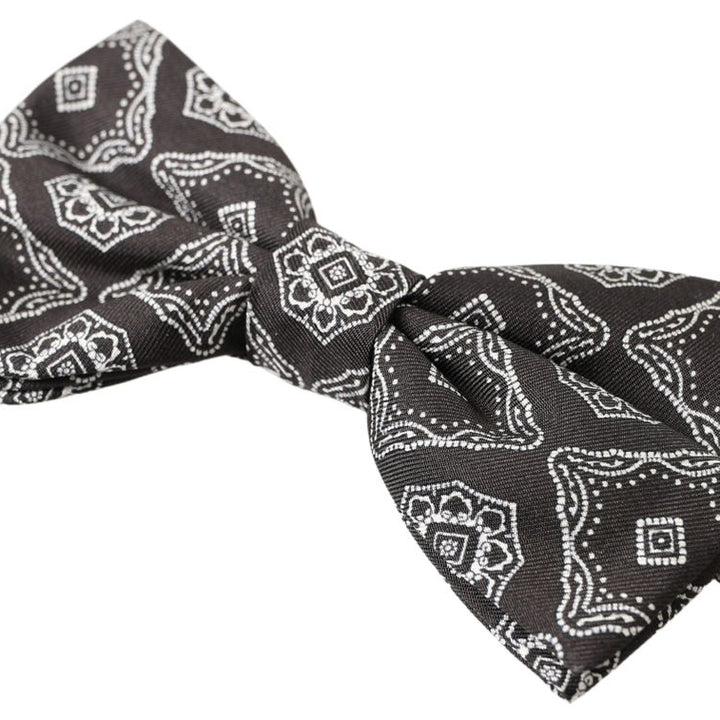 Dolce & Gabbana Black Fantasy Pattern Adjustable Neck Papillon Bow Tie