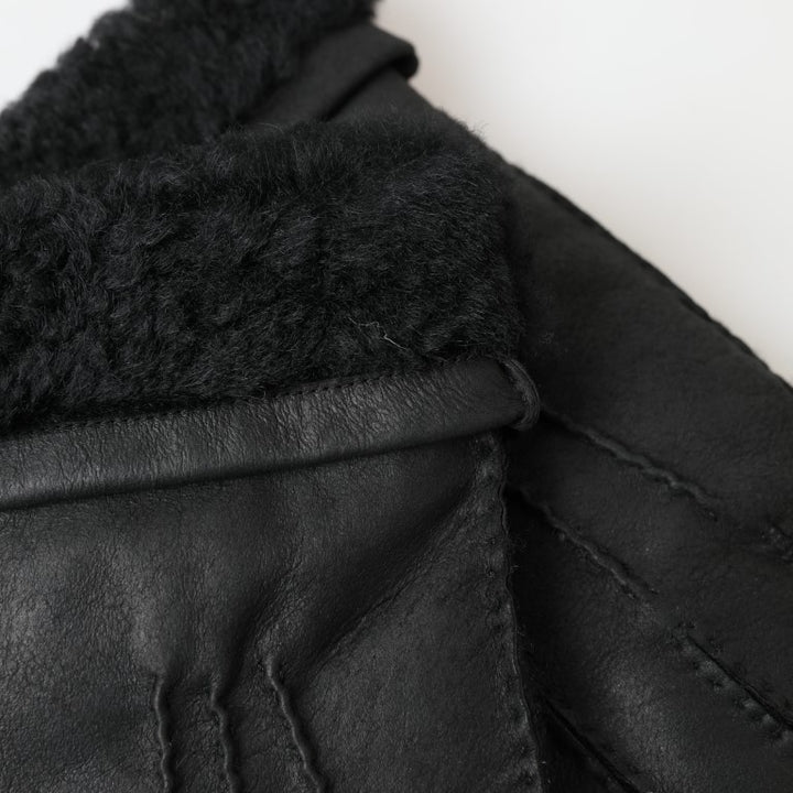 Dolce & Gabbana Black Leather Fur Short Hands Mitten Men Gloves