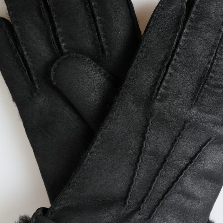 Dolce & Gabbana Black Leather Fur Short Hands Mitten Men Gloves