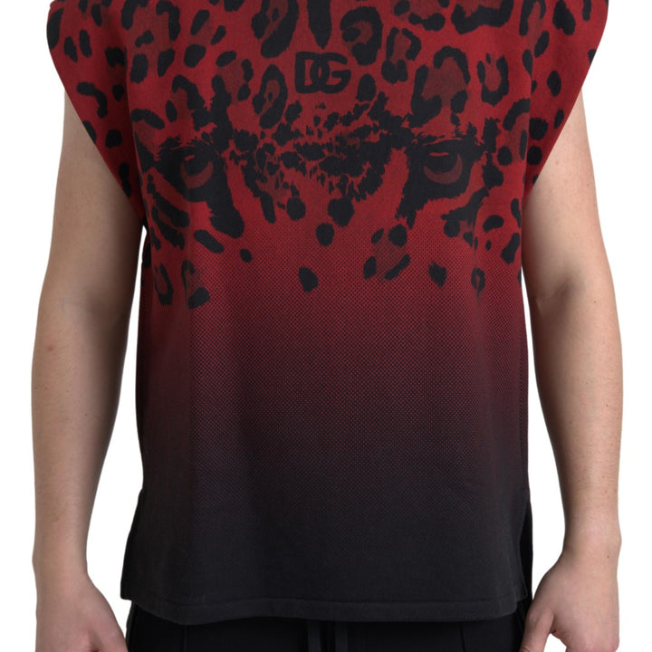 Dolce & Gabbana Red Leopard Cotton Sleeveless Tank T-shirt