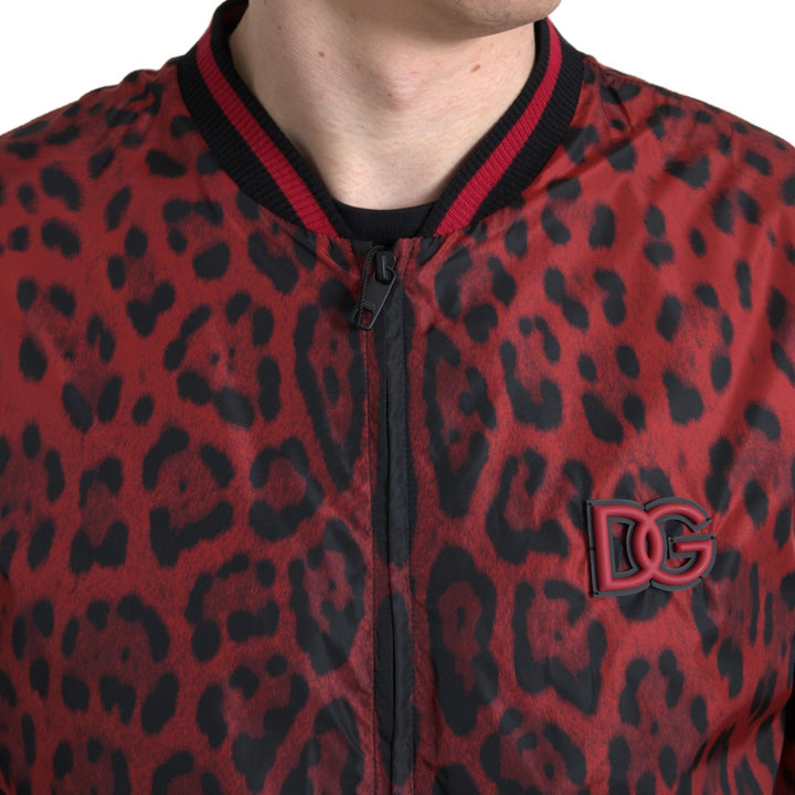 Dolce & Gabbana Red Leopard Bomber Short Coat Jacket