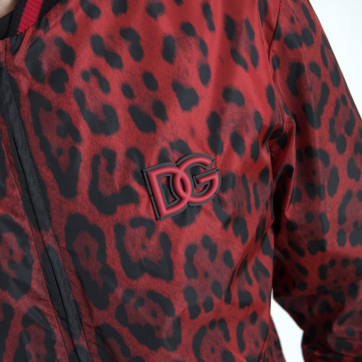 Dolce & Gabbana Red Leopard Bomber Short Coat Jacket